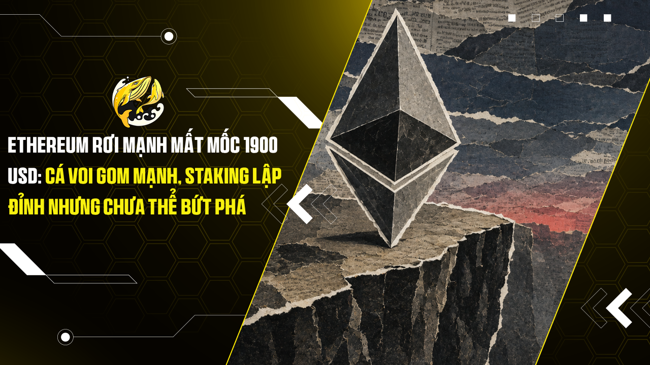 Ethereum rơi mạnh mất mốc 1900 USD: Cá voi gom mạnh, staking lập đỉnh nhưng chưa thể bứt phá